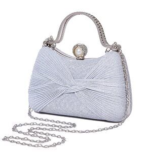 8177 Clutch Purses Handbags Shiny Sequin Wedding Shiny Silver Clutch Cross